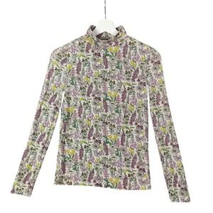 Chufy Floral Garden‎ Fairy Soft Girl Mock Neck Long Sleeve Top Fitted Womens XS